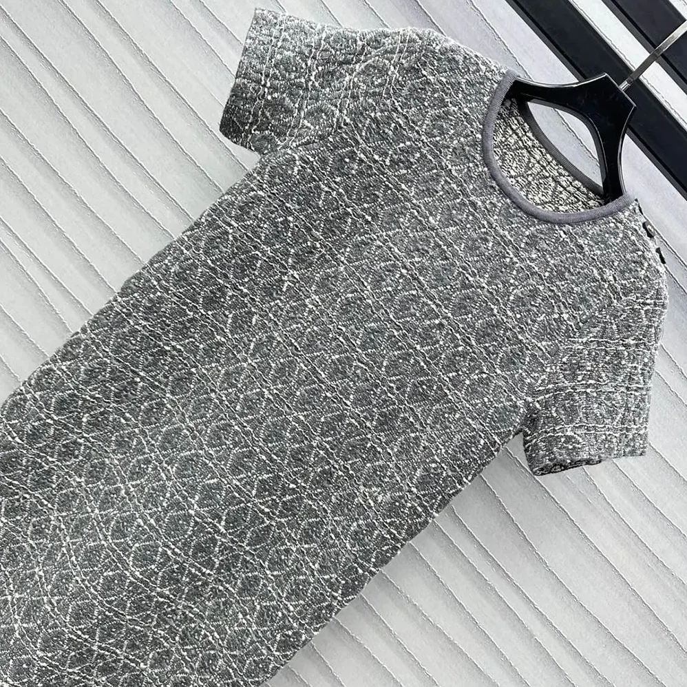 Dior Short Macrocannage Dress Gray Cotton for Women in Blend Tweed Knit Dior Short Macrocannage Dress Gray Cotton for Women in Blend Tweed Knit
