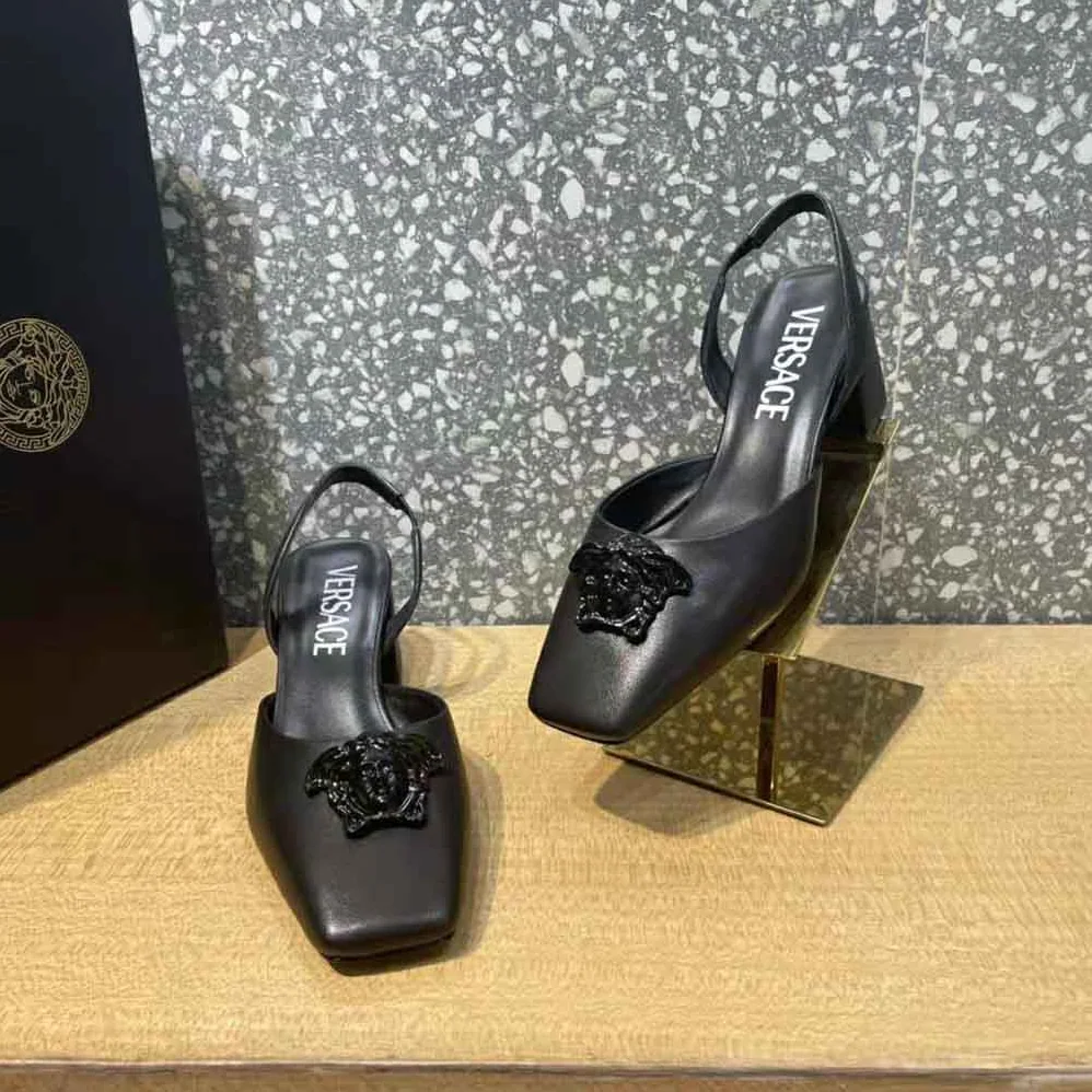 Versace La Medusa Leather Sling-Back Pumps for Women in Black