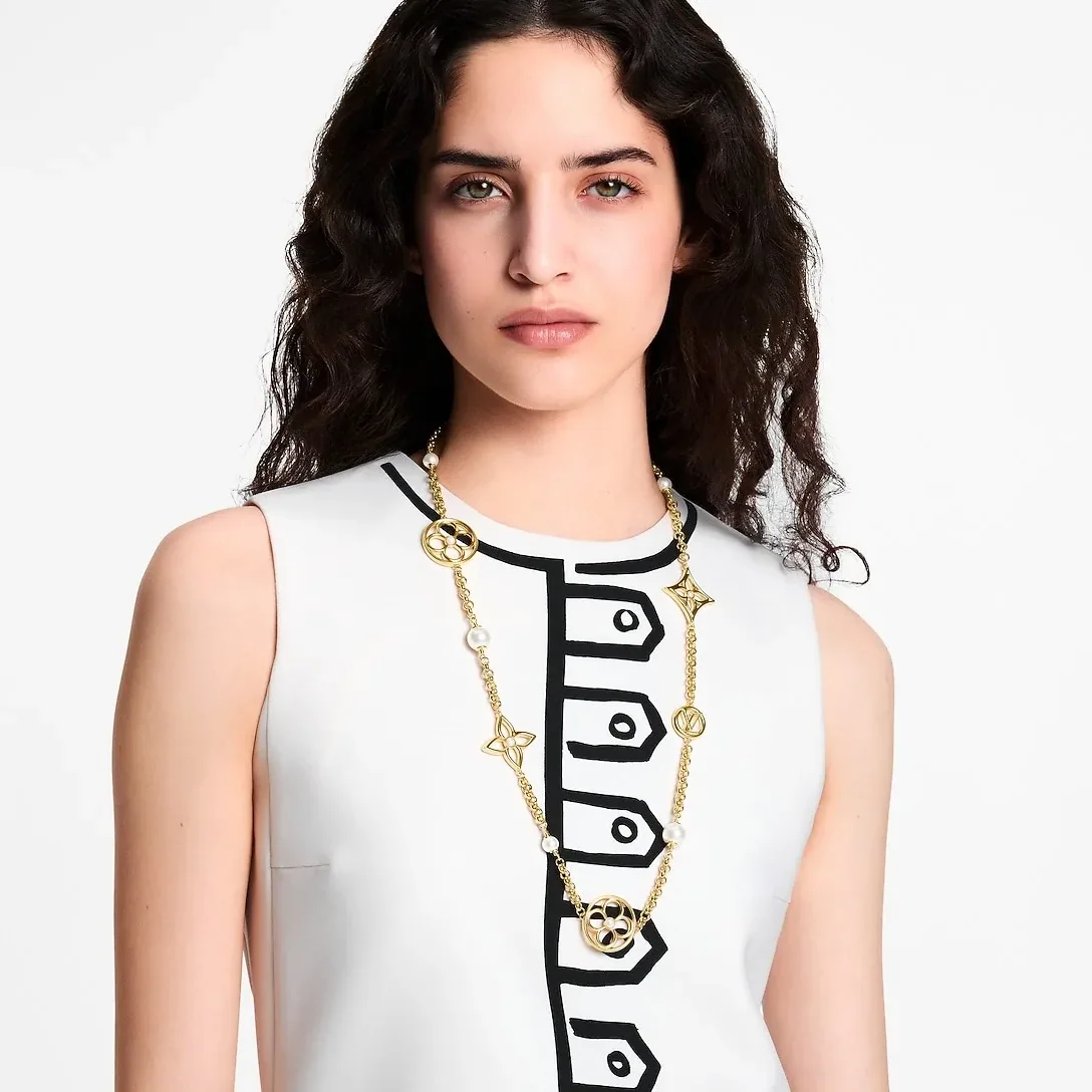 Louis Vuitton Pearly Flower Sautoir Necklace White Gold Hardware