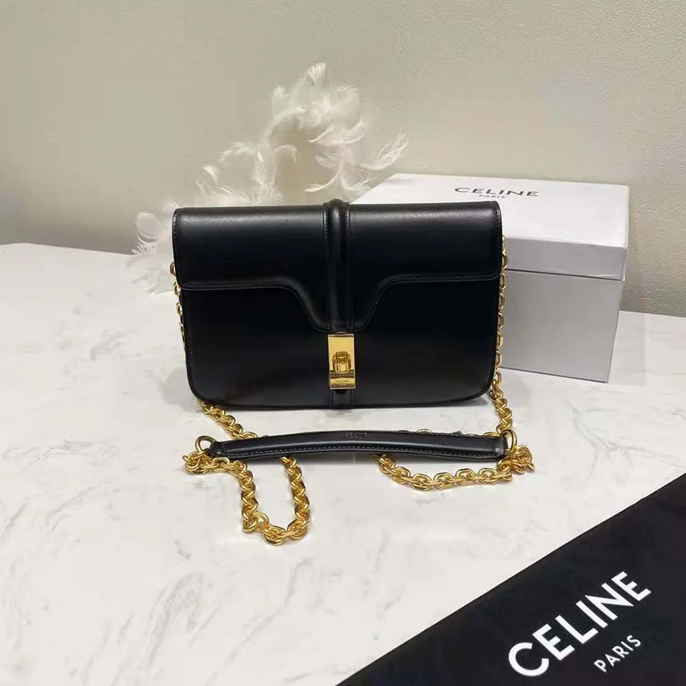 Celine Chain Bag 16 in Satinated Calfskin for Women in Black Celine Chain Bag 16 in Satinated Calfskin for Women in Black