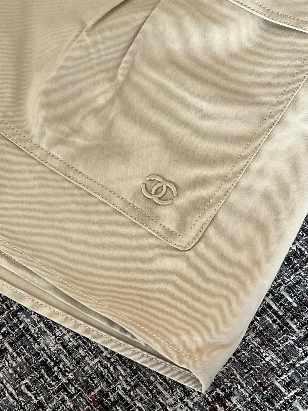 Chanel Cotton Twill Utility Cargo Shorts Sand
