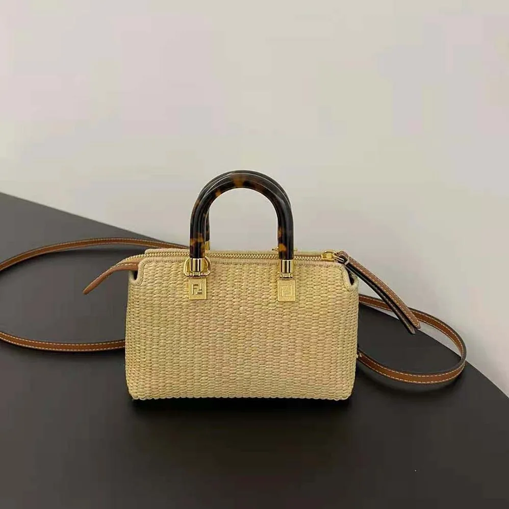 Fendi By The Way Mini Natural Straw Small Boston Bag for Women