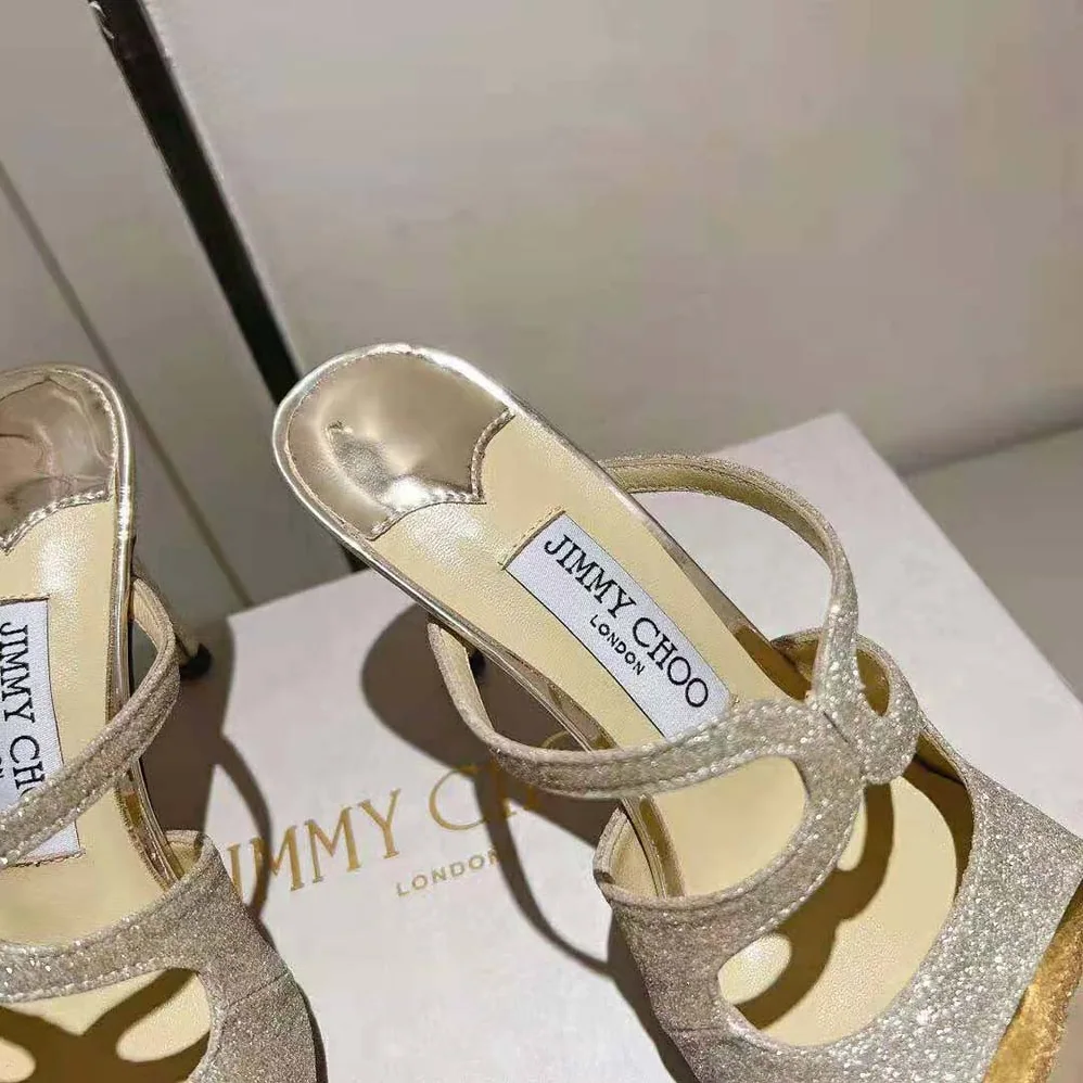 Jimmy Choo Anise 95 Platinum Ice Dusty Glitter Mules for Women Jimmy Choo Anise 95 Platinum Ice Dusty Glitter Mules for Women