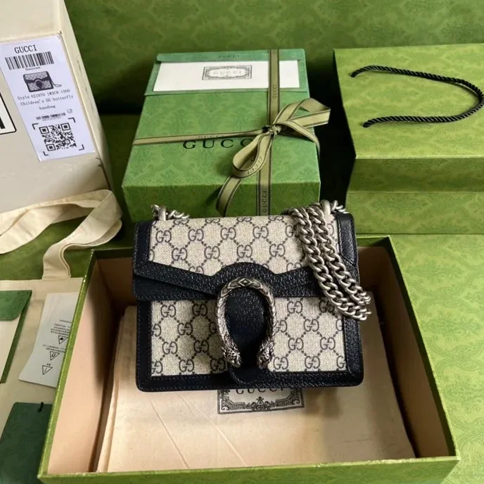 Gucci Dionysus Mini Bag Beige And Blue GG Supreme Canvas / Gucci Dionysus Mini Bag Beige And Blue GG Supreme Canvas /