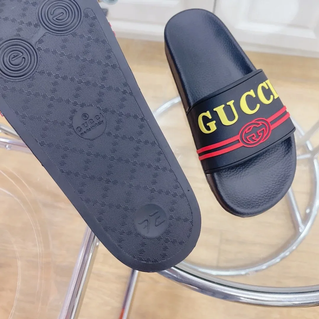 Gucci Logo Rubber Slide Black Red And Yellow for Men Gucci Logo Rubber Slide Black Red And Yellow for Men