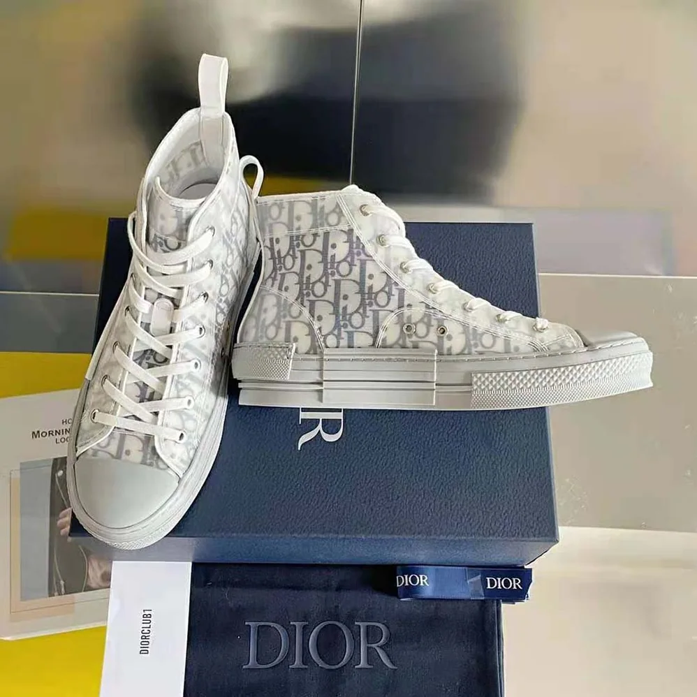 Dior B23 High-Top Sneaker White and Navy Blue Dior Oblique Canvas for Men