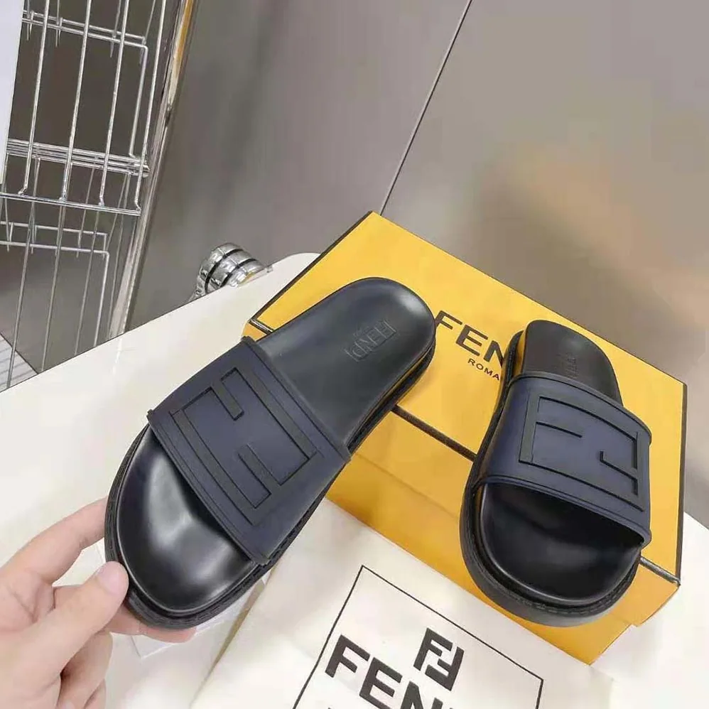 Fendi Baguette Slides Blue Rubber Slides for Men Fendi Baguette Slides Blue Rubber Slides for Men