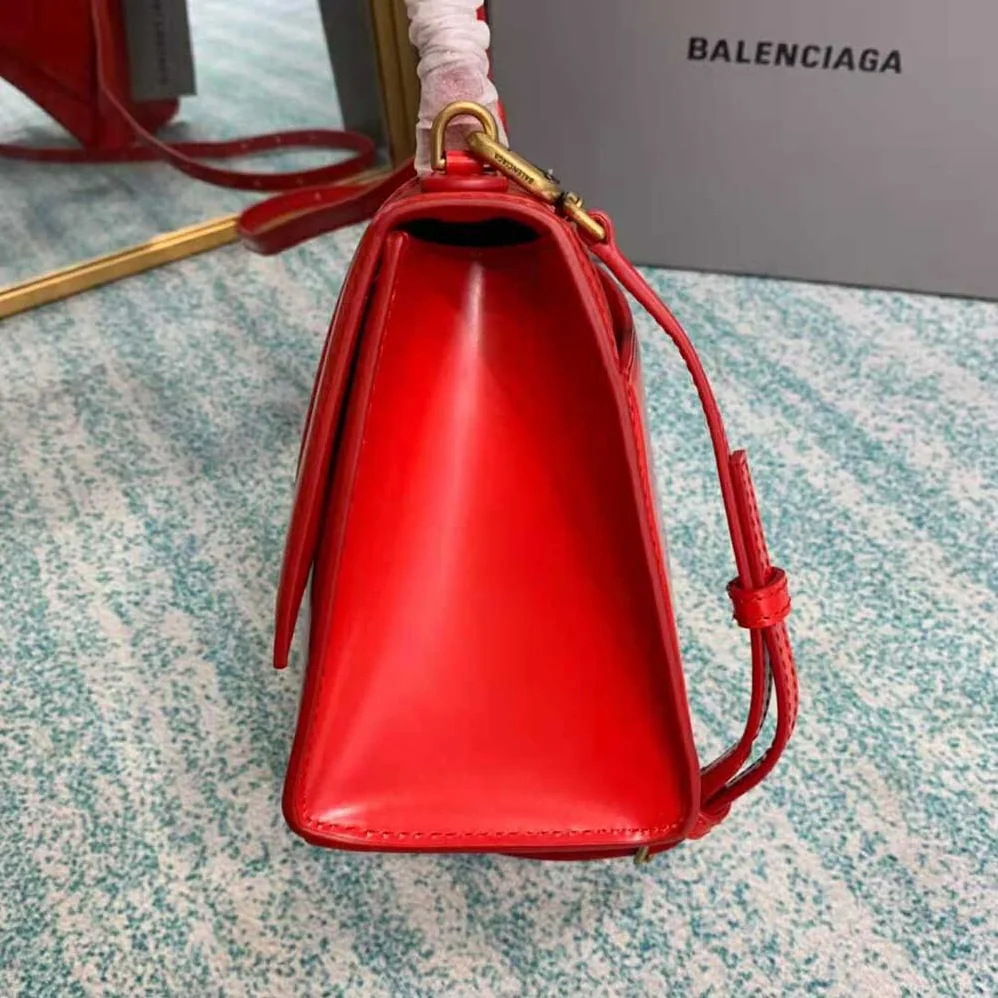 Balenciaga Hourglass Small Top Handle Bag in Shiny Box Calfskin for Women in Red