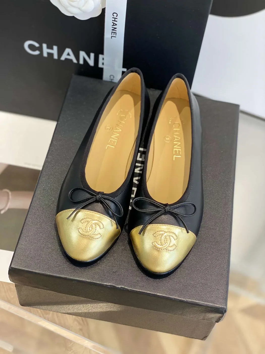 Chanel Ballet Flats Black in Gold Chanel Ballet Flats Black in Gold