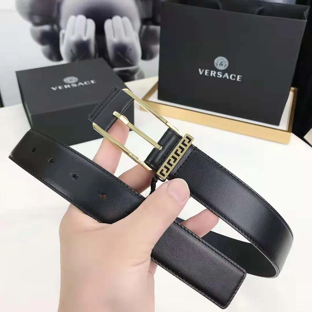 Versace Greca Accent Leather Belt for Unisex in Black Versace Greca Accent Leather Belt for Unisex in Black