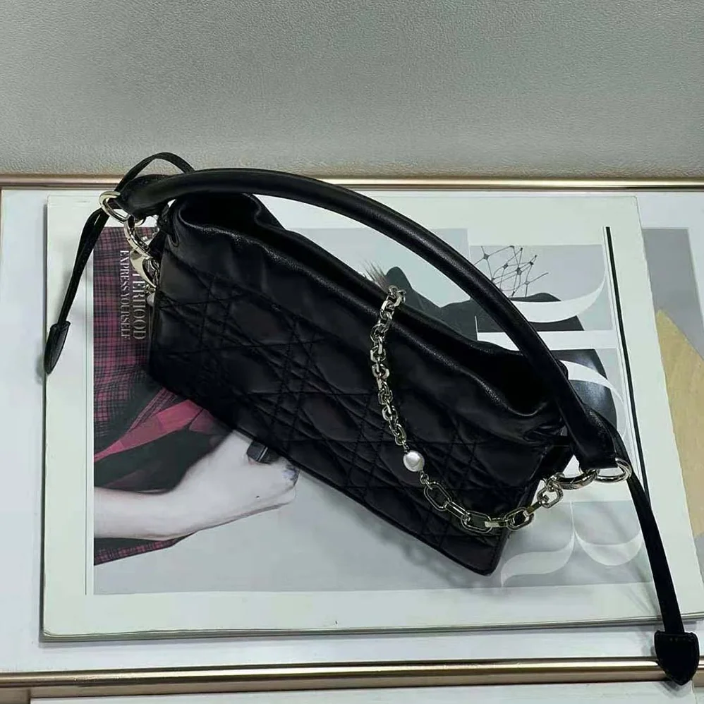Dior Lady Dior Top Handle Drawstring Mini Bag Black Cannage Lambskin for Women