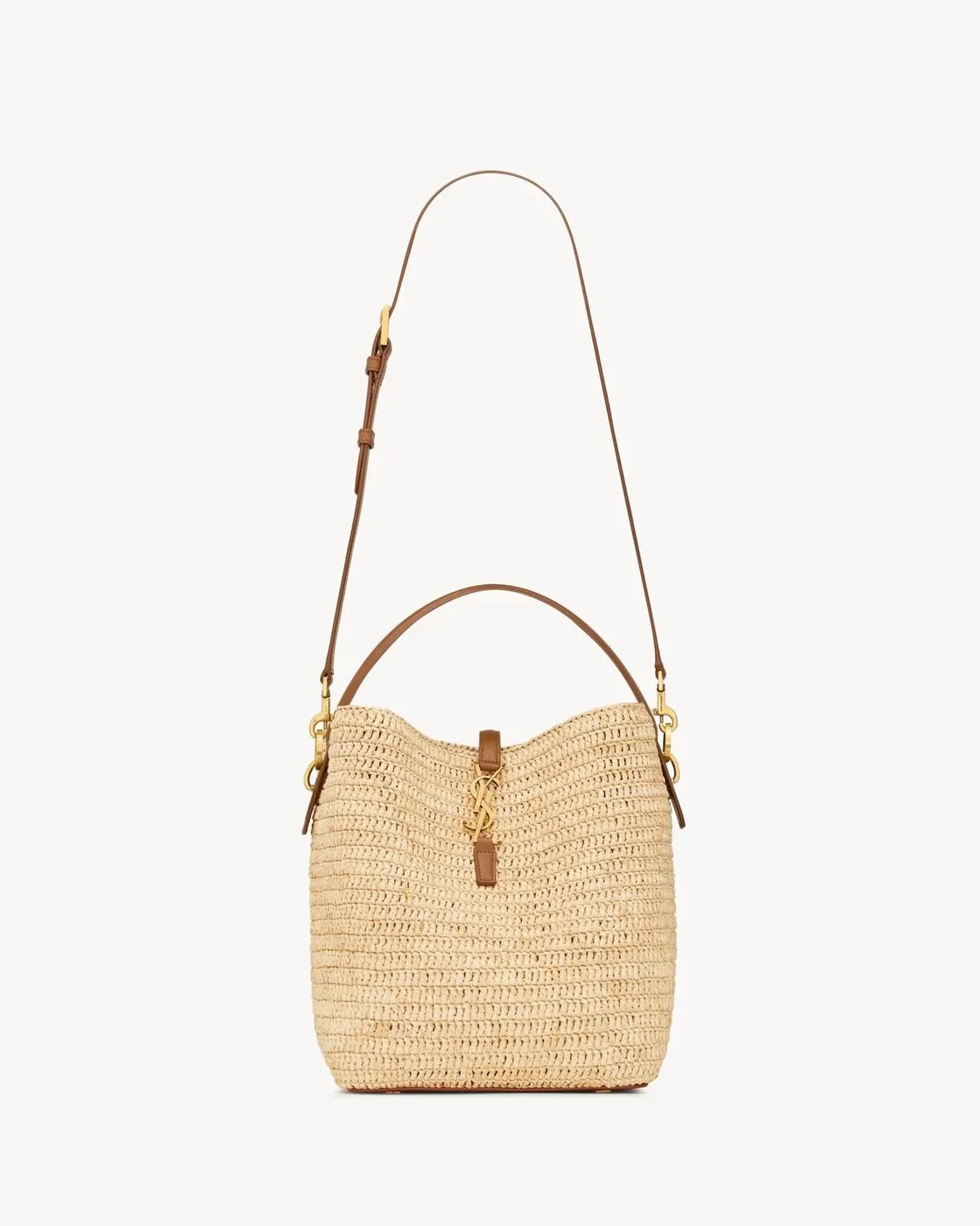 Saint Laurent Le Woven Raffia And Vegetable-Tanned Beige 9.8 Inches/ Saint Laurent Le Woven Raffia And Vegetable-Tanned Beige 9.8 Inches/
