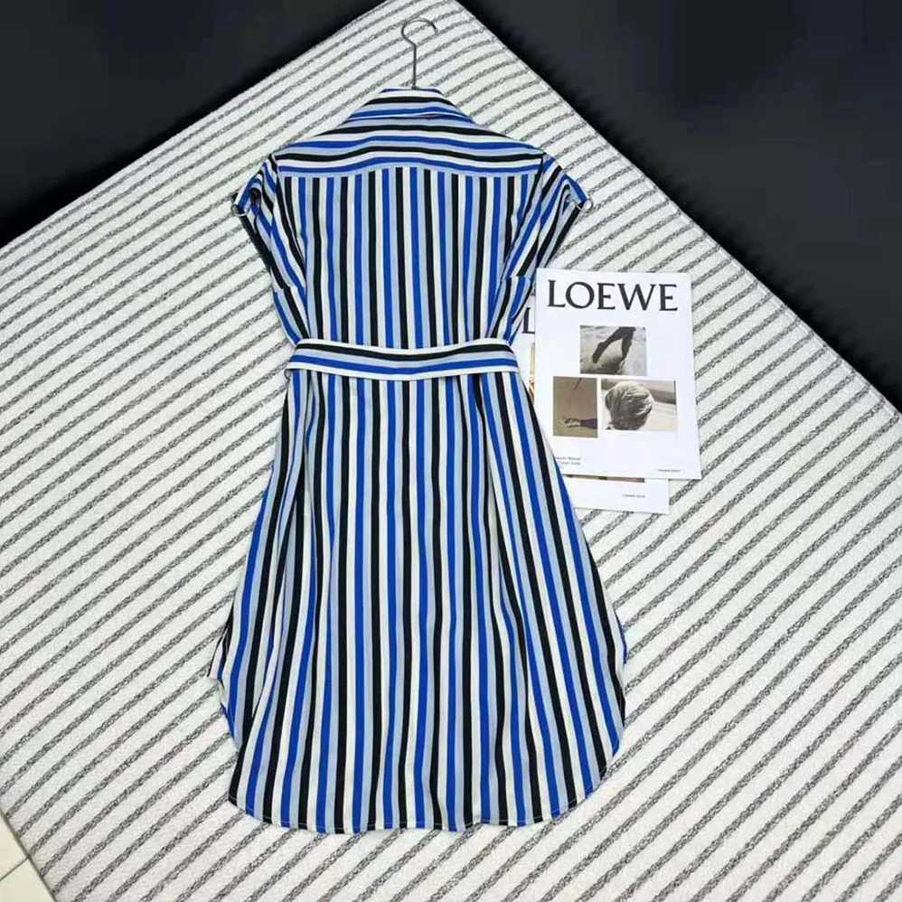 Burberry Striped Silk Shirt Dress for Women in Blue
