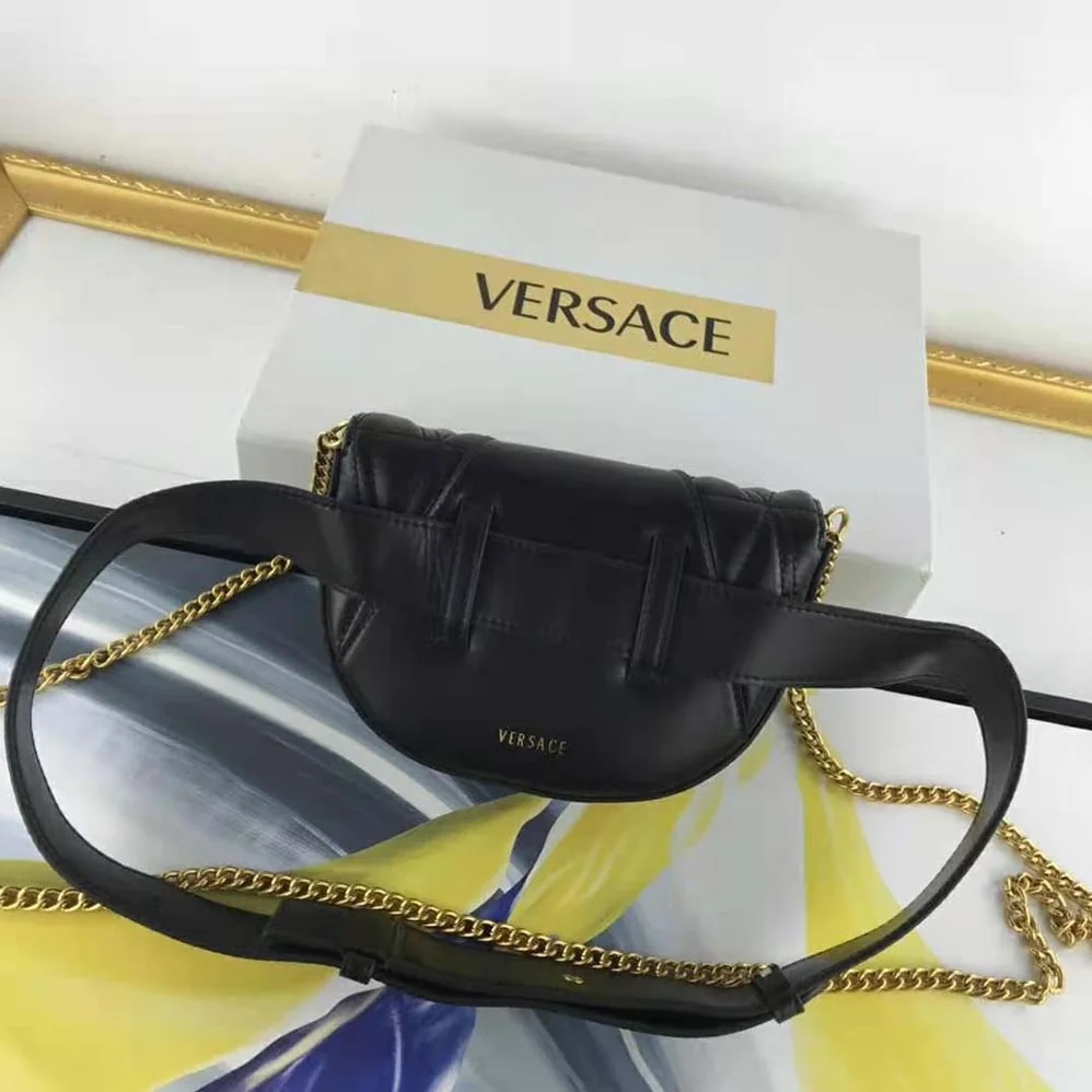 Versace Virtus Quilted Belt Bag in Calfskin Leather for Women in Black Versace Virtus Quilted Belt Bag in Calfskin Leather for Women in Black