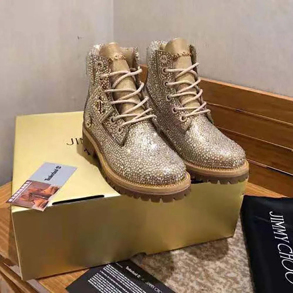 Jimmy Choo JC X Timberland/f Golden Mix Shimmer Suede Boots with Crystal Hotfix for Women Jimmy Choo JC X Timberland/f Golden Mix Shimmer Suede Boots with Crystal Hotfix for Women
