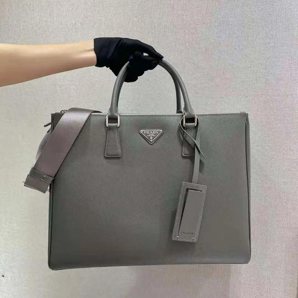 Prada Saffiano Leather Prada Galleria Bag for Men in Silver