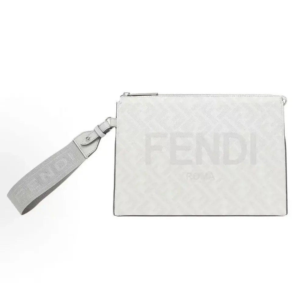Fendi Clutch Pack Pouch in White FF Fabric for Men Fendi Clutch Pack Pouch in White FF Fabric for Men