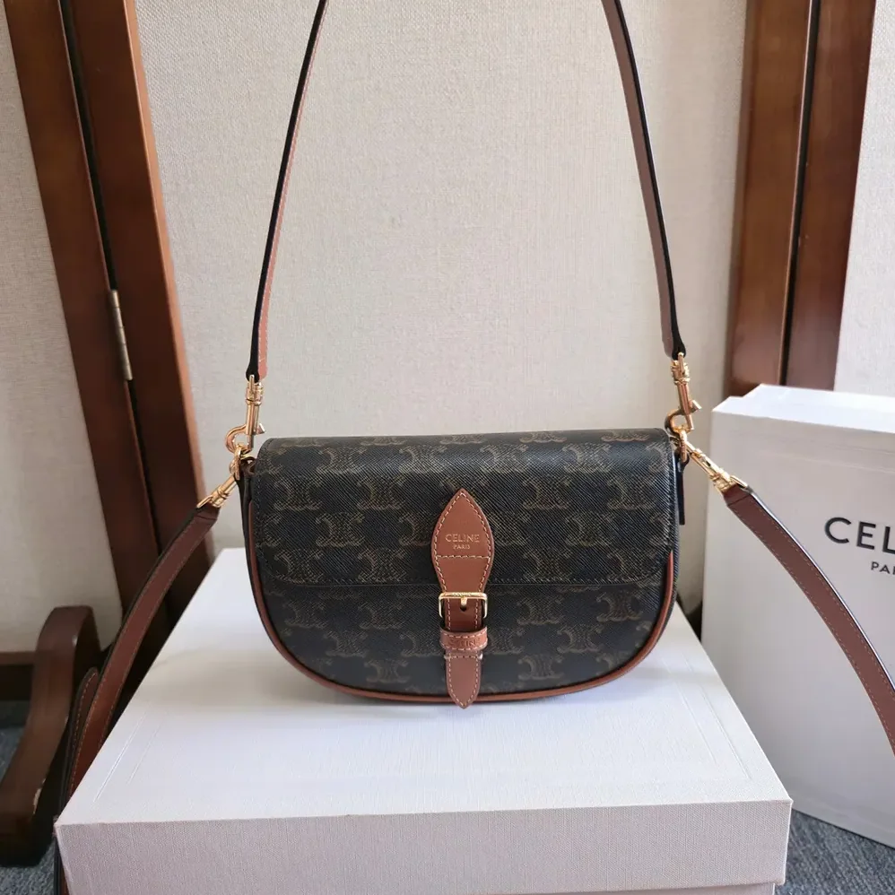 Celine Folco Shoulder Bag in Triomphe Canvas and Calfskin for Women Celine Folco Shoulder Bag in Triomphe Canvas and Calfskin for Women