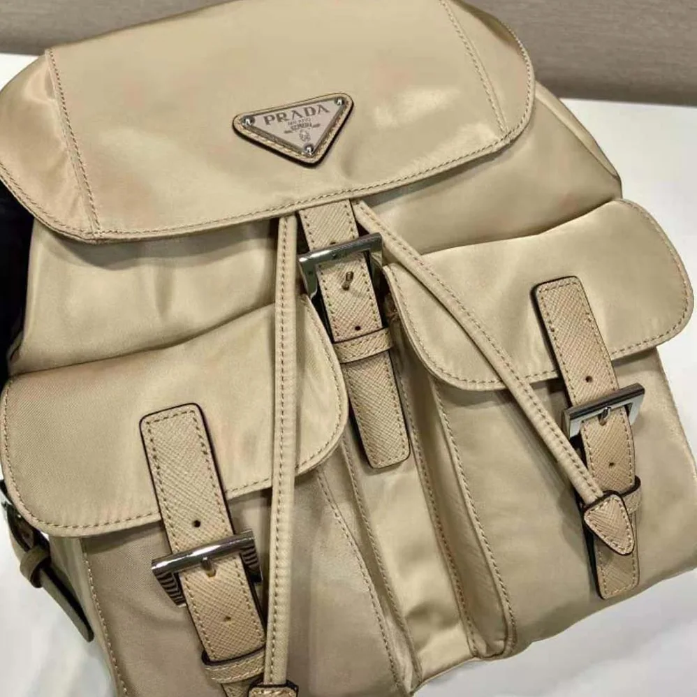 Prada Small Re-Nylon Backpack for Women in Beige