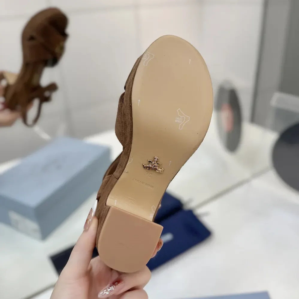 Prada Suede Platform Sandals for Women in Brown