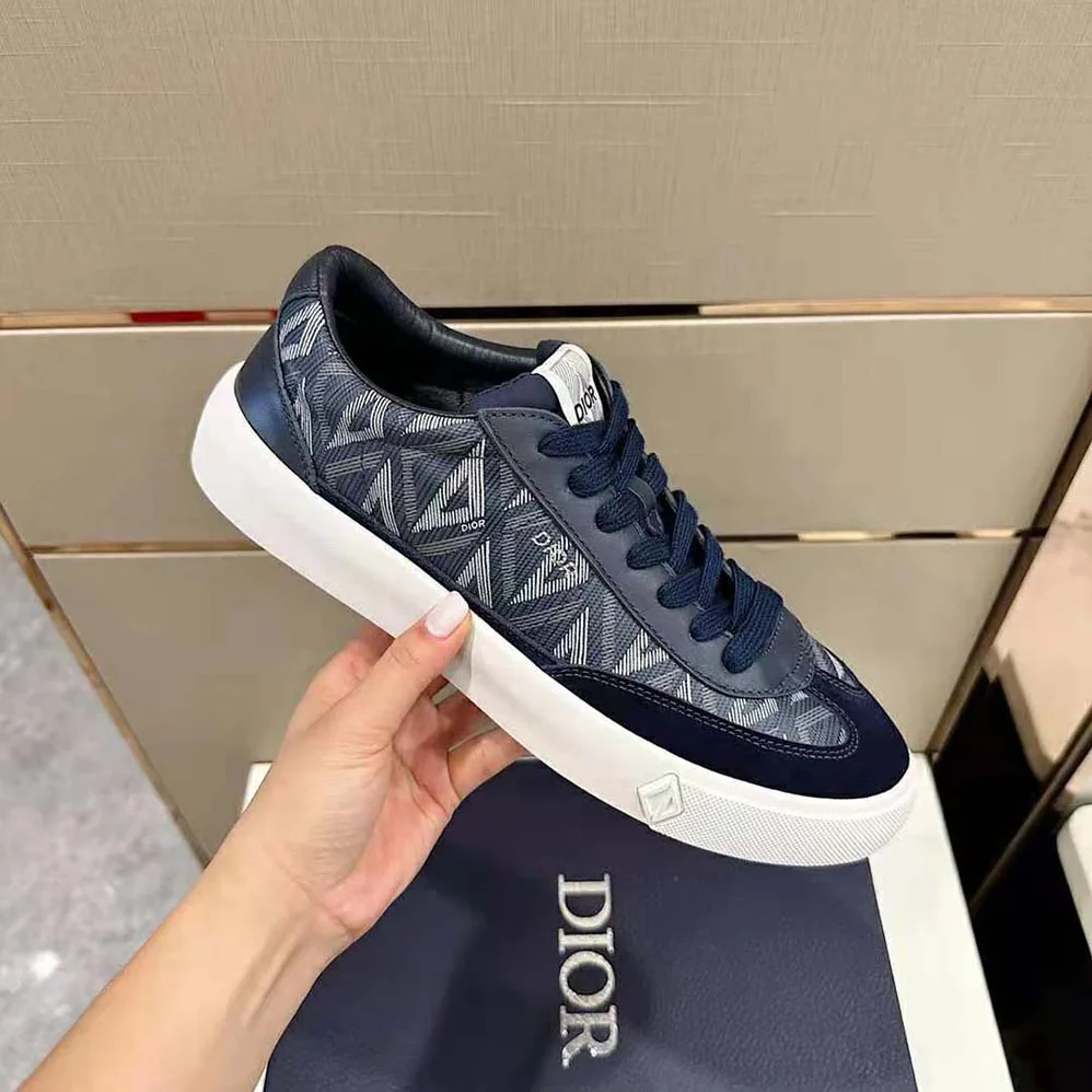 Dior B101 Sneaker Navy Blue CD Diamond Canvas Smooth Calfskin and Nubuck for Men