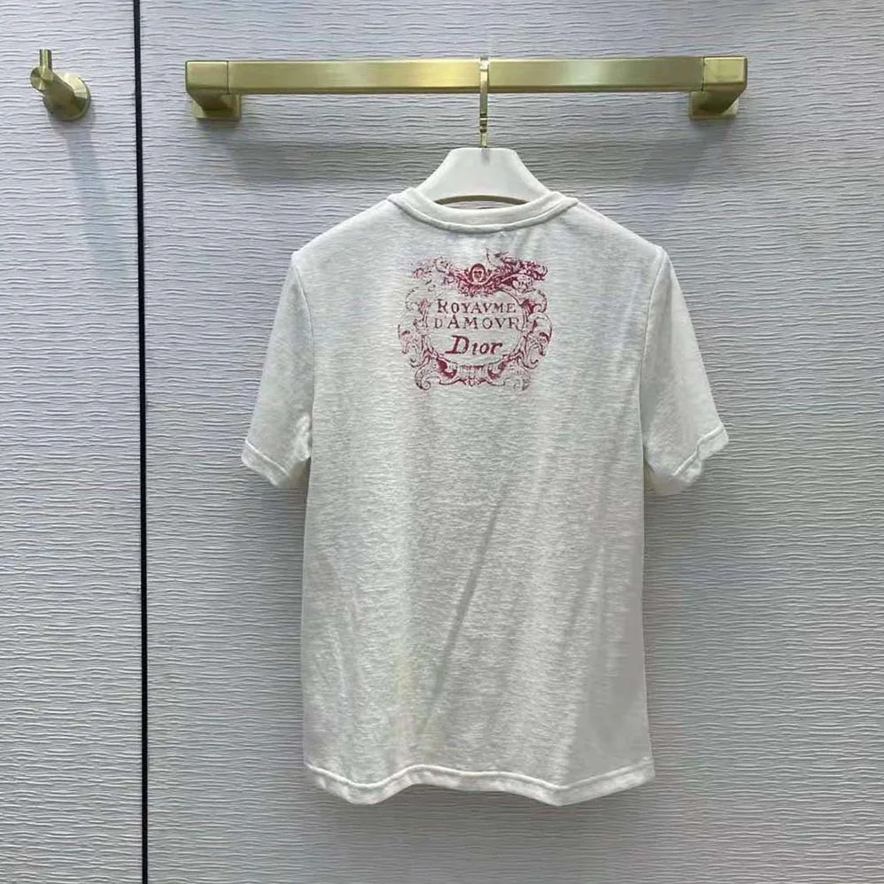 Dior Dioramour T-shirt Ecru D-Royaume D Amour Cotton Jersey and Linen for Women