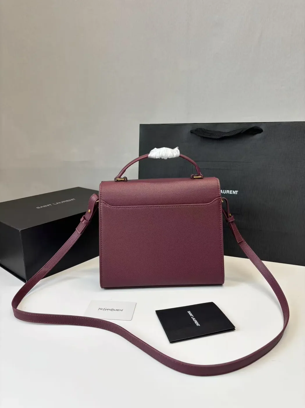 Saint Laurent Cassandra Medium Top Handle Bag Deep Burgundy in YSL Saint Laurent Cassandra Medium Top Handle Bag Deep Burgundy in YSL