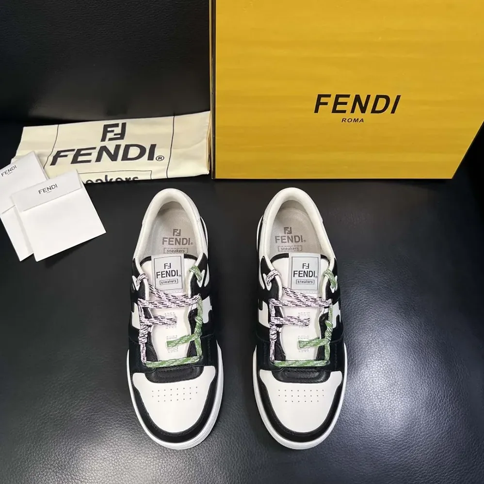 Fendi Match Black and White Leather Low for Unisex in tops