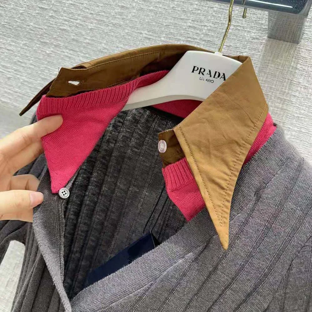 Prada Cashmere and Silk Cardigan with Collar for Women in Gray Prada Cashmere and Silk Cardigan with Collar for Women in Gray