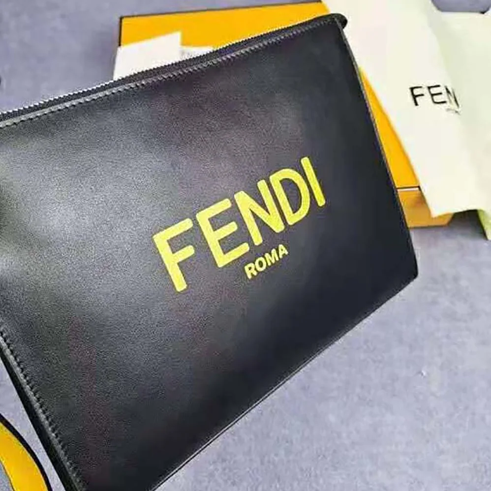 Fendi Flat Pouch Black Leather Pouch for Men Fendi Flat Pouch Black Leather Pouch for Men