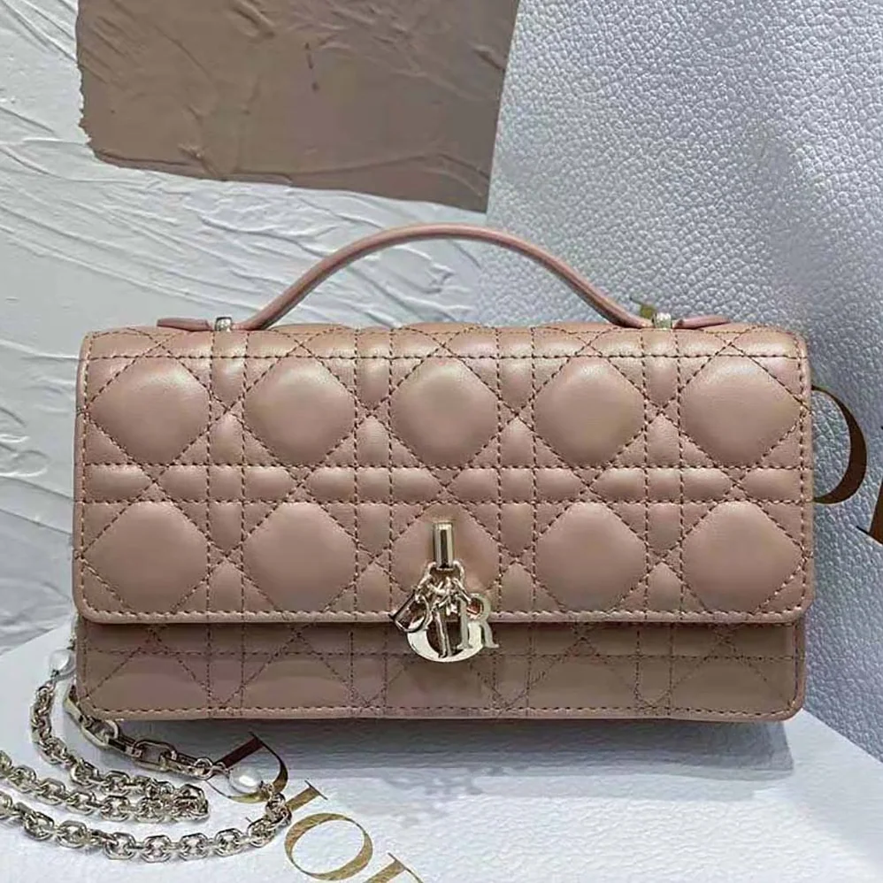 Dior Lady Dior Top Handle Clutch Rose Des Vents Cannage Lambskin for Women Dior Lady Dior Top Handle Clutch Rose Des Vents Cannage Lambskin for Women