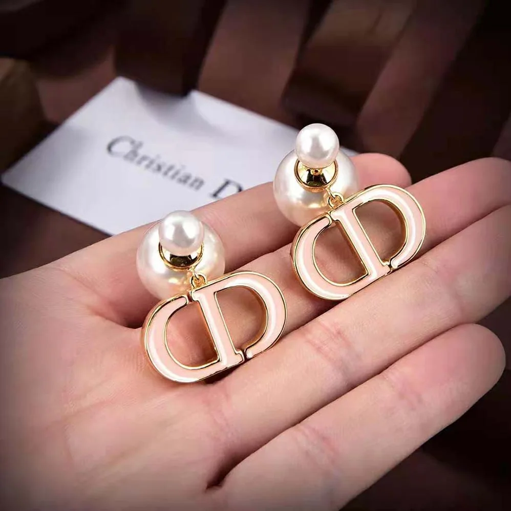 Dior Dior Tribales Earrings Gold-Finish Metal and White Resin Pearls with Sand Pink Lacquer for Women