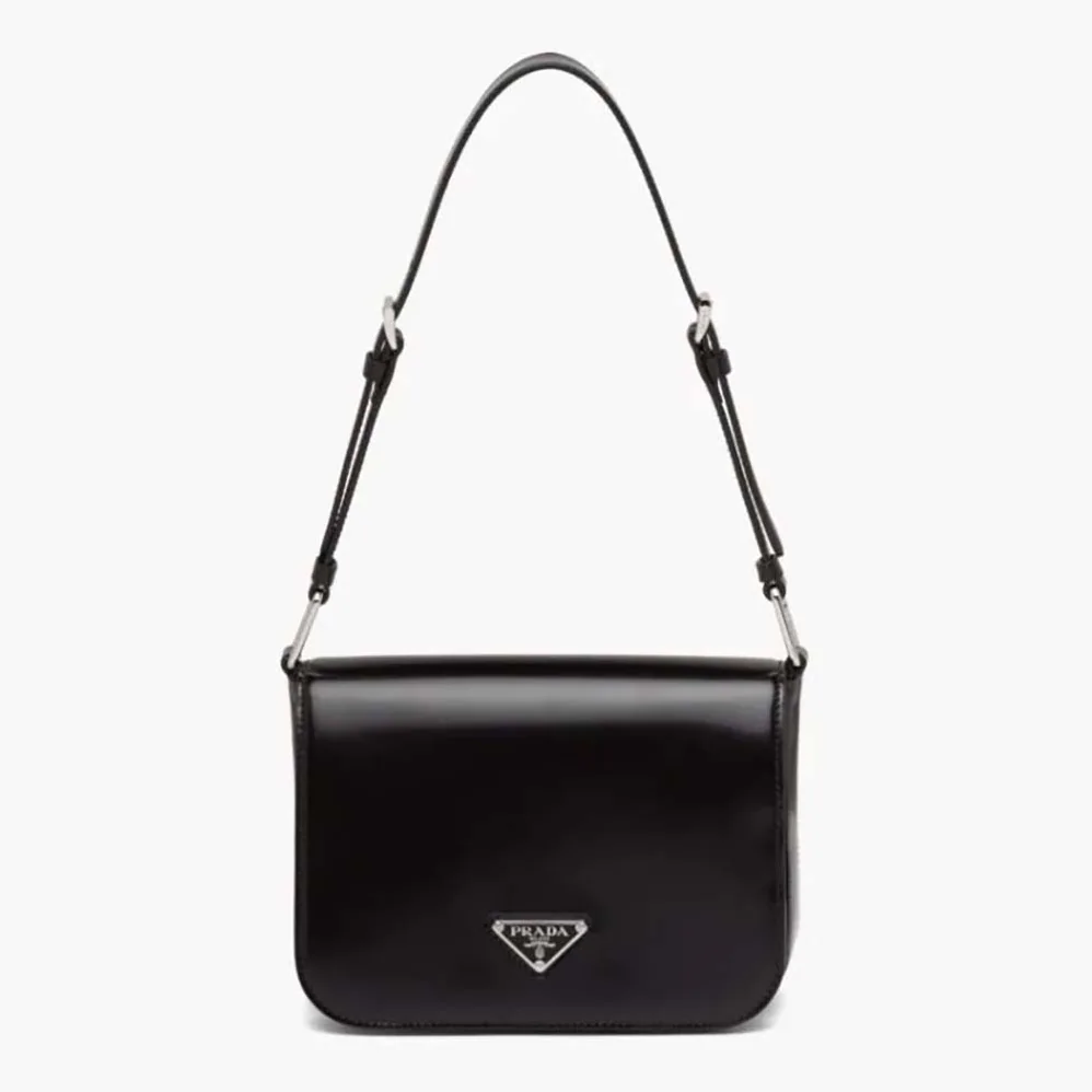 Prada Brushed Leather Shoulder Bag for Women in Black Prada Brushed Leather Shoulder Bag for Women in Black
