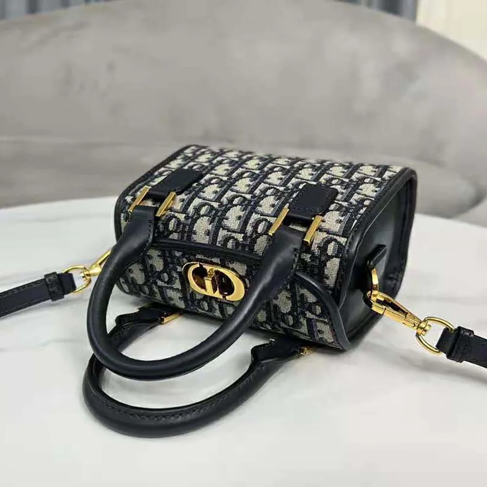 Dior Small Boston Bag Blue Dior Oblique Embroidery and Smooth Calfskin for Women Dior Small Boston Bag Blue Dior Oblique Embroidery and Smooth Calfskin for Women
