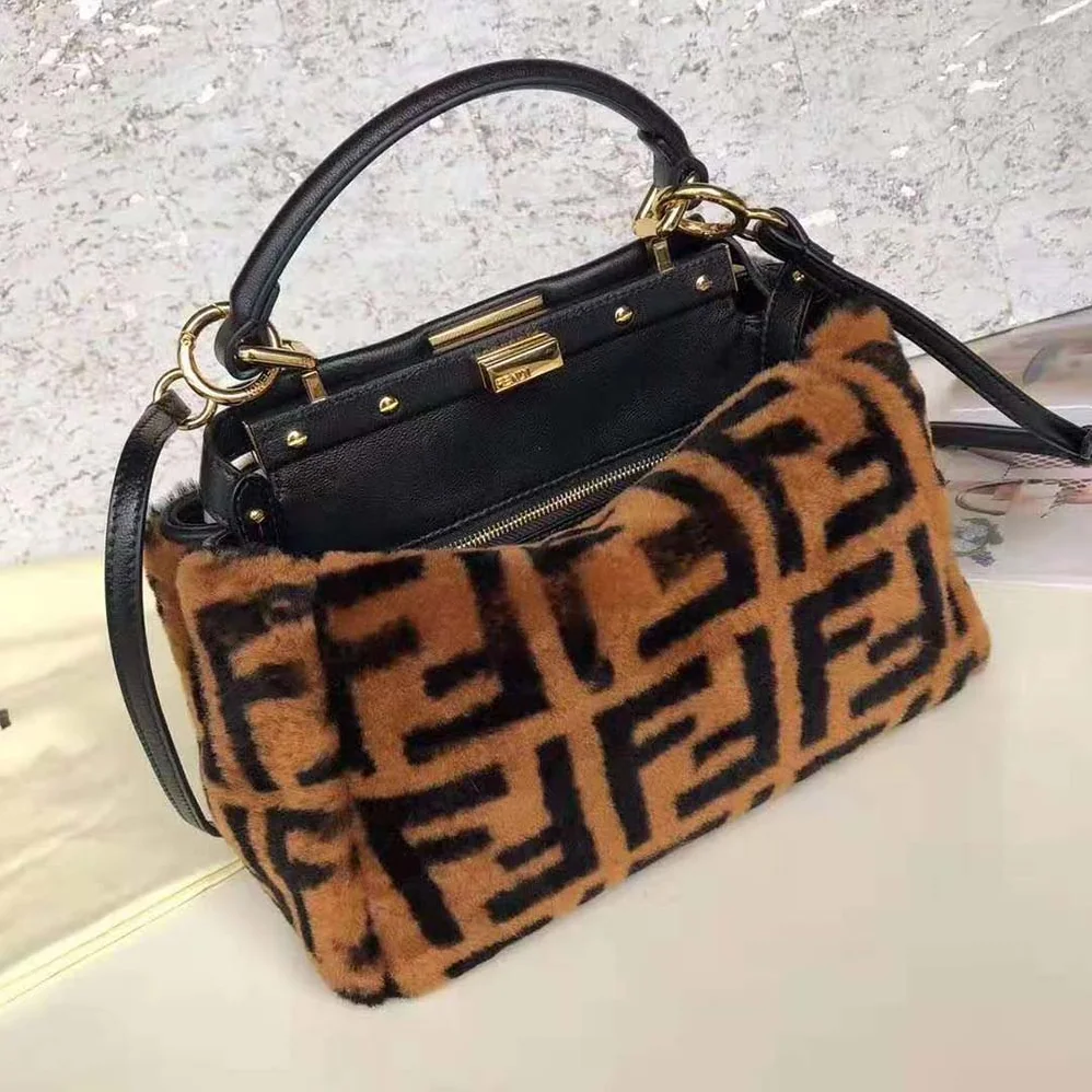 Fendi Peekaboo Iconic Mini Brown Sheepskin Bag for Women