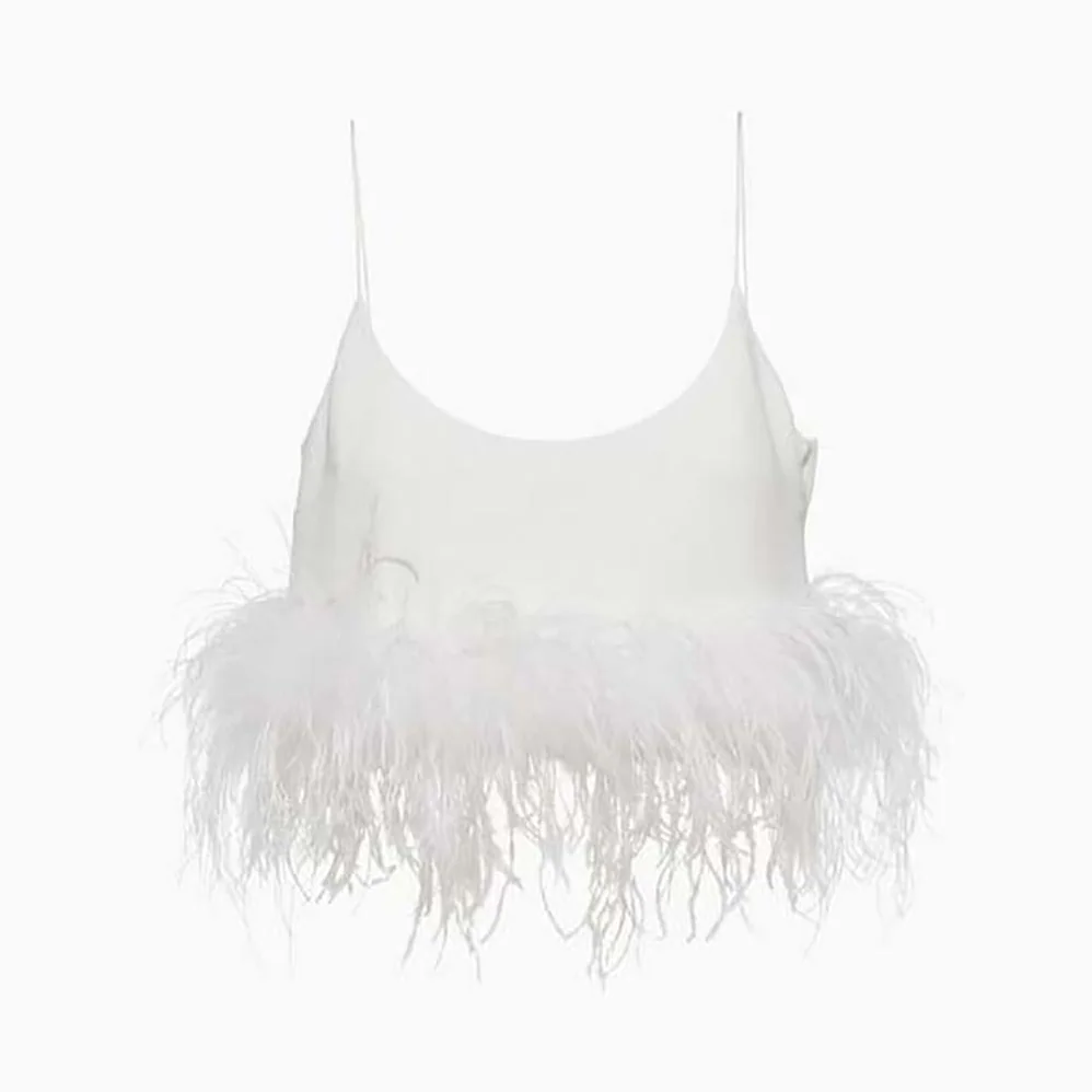 Miu Miu Stretch Cady Top with Feathers for Women in White