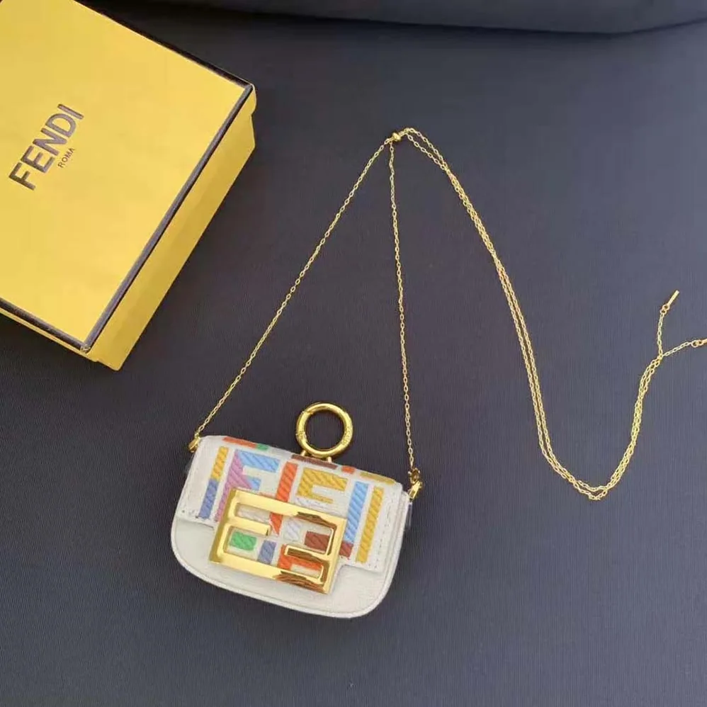 Fendi Nano Baguette Charm Beige Canvas Charm for Women