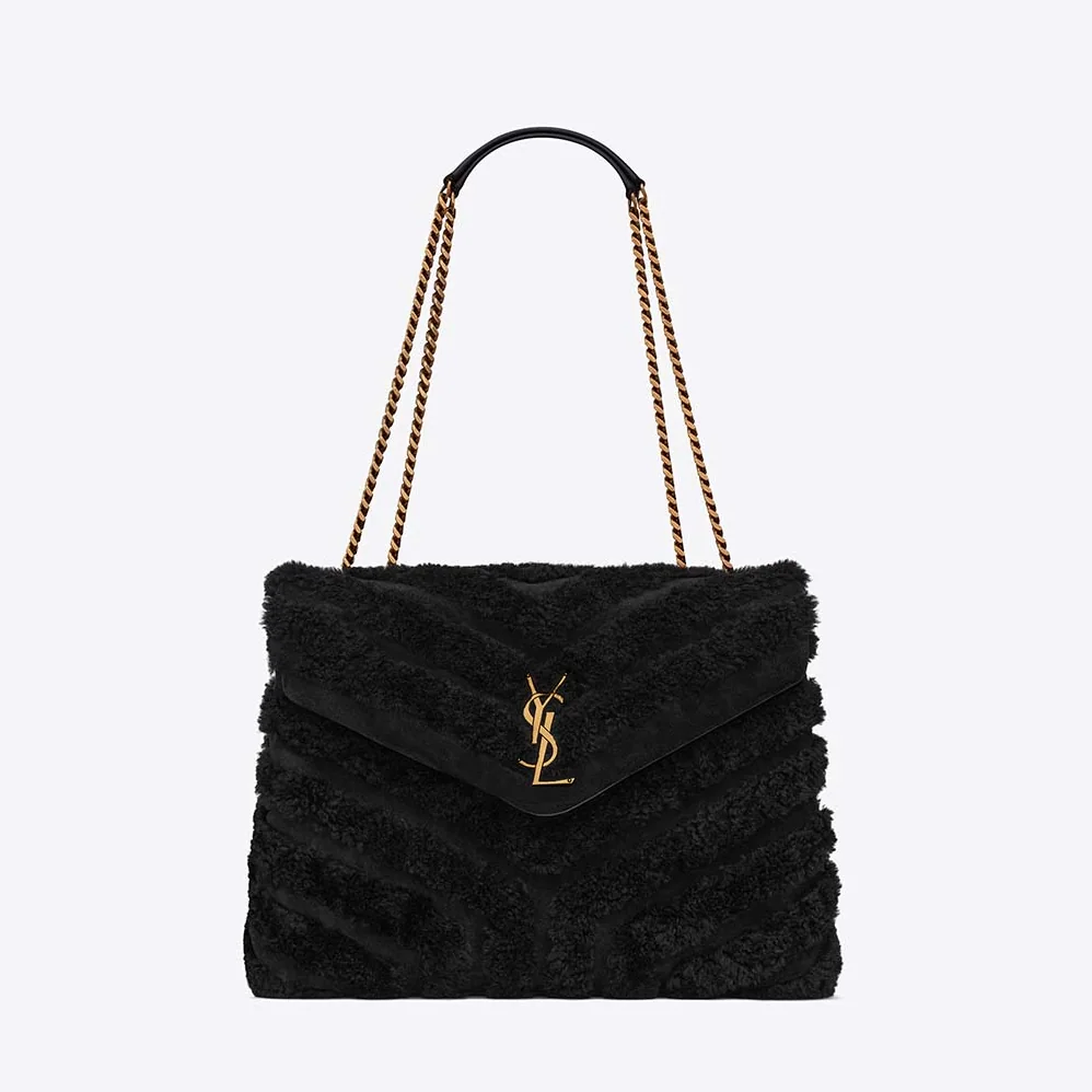 Saint Laurent YSL Loulou Medium Chain Bag in Quilted “Y” Shearling and Suede Patchwork for Women