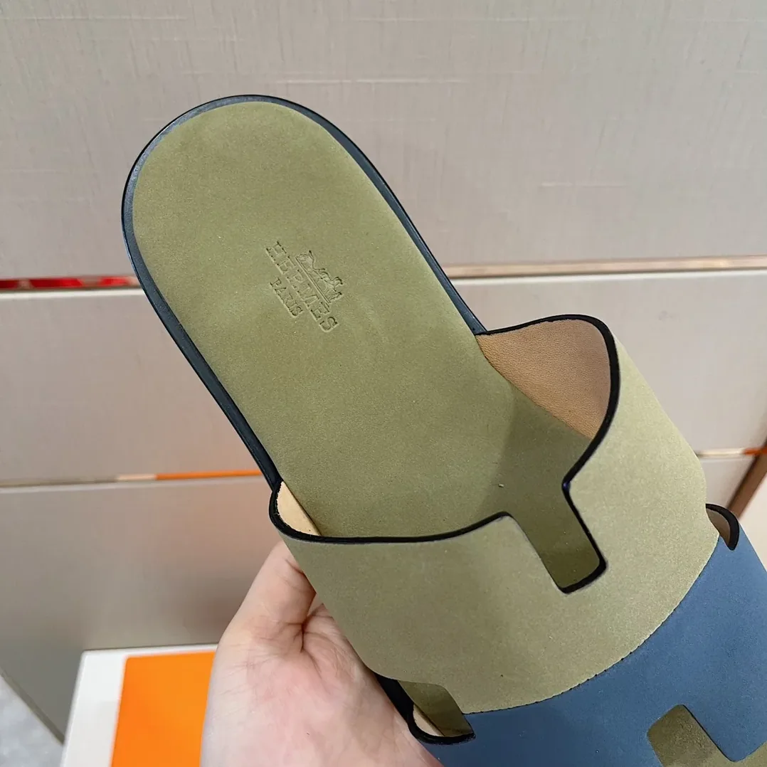 Hermes Izmir Sandals Fluorescent Green in Blue