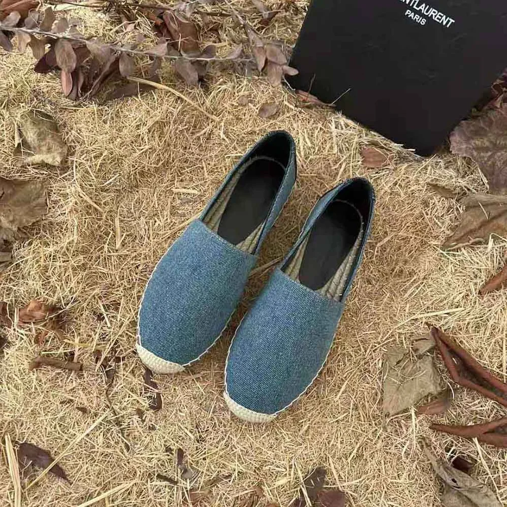 Saint Laurent YSL Ysl Embroidered Espadrilles in Denim for Women in Navy