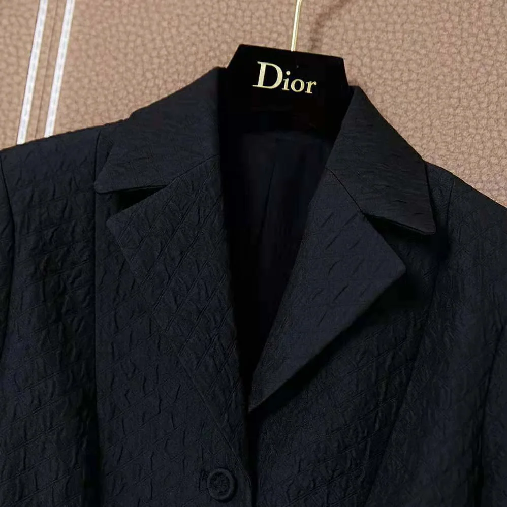 Dior Cloque-Effect Bar Jacket Black Matte Single for Women in Breasted Technical Fabric Dior Cloque-Effect Bar Jacket Black Matte Single for Women in Breasted Technical Fabric