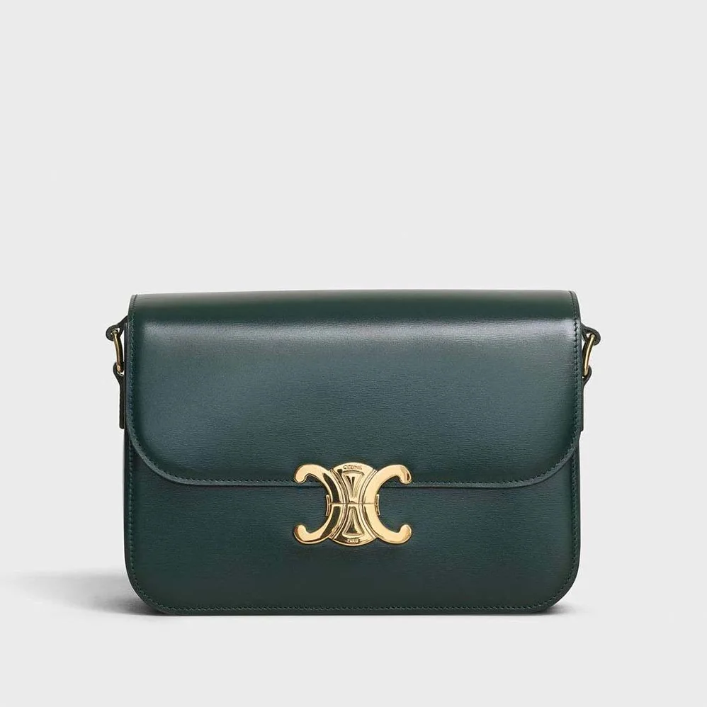 Celine Medium Triomphe Bag In Shiny Calfskin for Women in Green Celine Medium Triomphe Bag In Shiny Calfskin for Women in Green