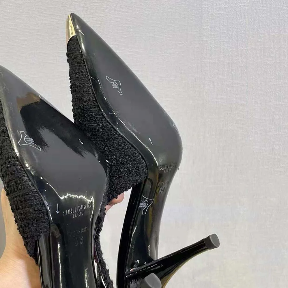 Saint Laurent YSL Vesper Slingback Pumps in Boucle Tweed for Women in Black Saint Laurent YSL Vesper Slingback Pumps in Boucle Tweed for Women in Black