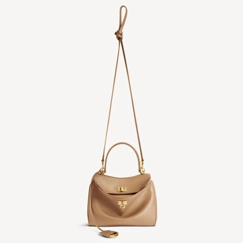 Balenciaga Rodeo Handbag Small In latte Smooth Calfskin Aged for Women in gold Hardware
