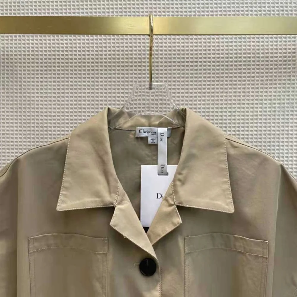 Dior Short-Sleeved Belted Jacket Beige Cotton Gabardine for Women