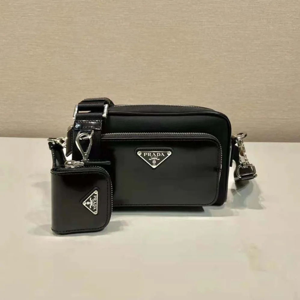 Prada Re-Nylon and Brushed Leather Shoulder Bag for Men in Black Prada Re-Nylon and Brushed Leather Shoulder Bag for Men in Black