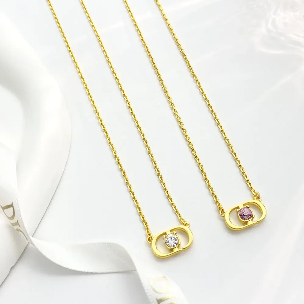 Dior Petit CD Jolie Necklace Gold-Finish Metal with Pink Crystal for Women Dior Petit CD Jolie Necklace Gold-Finish Metal with Pink Crystal for Women