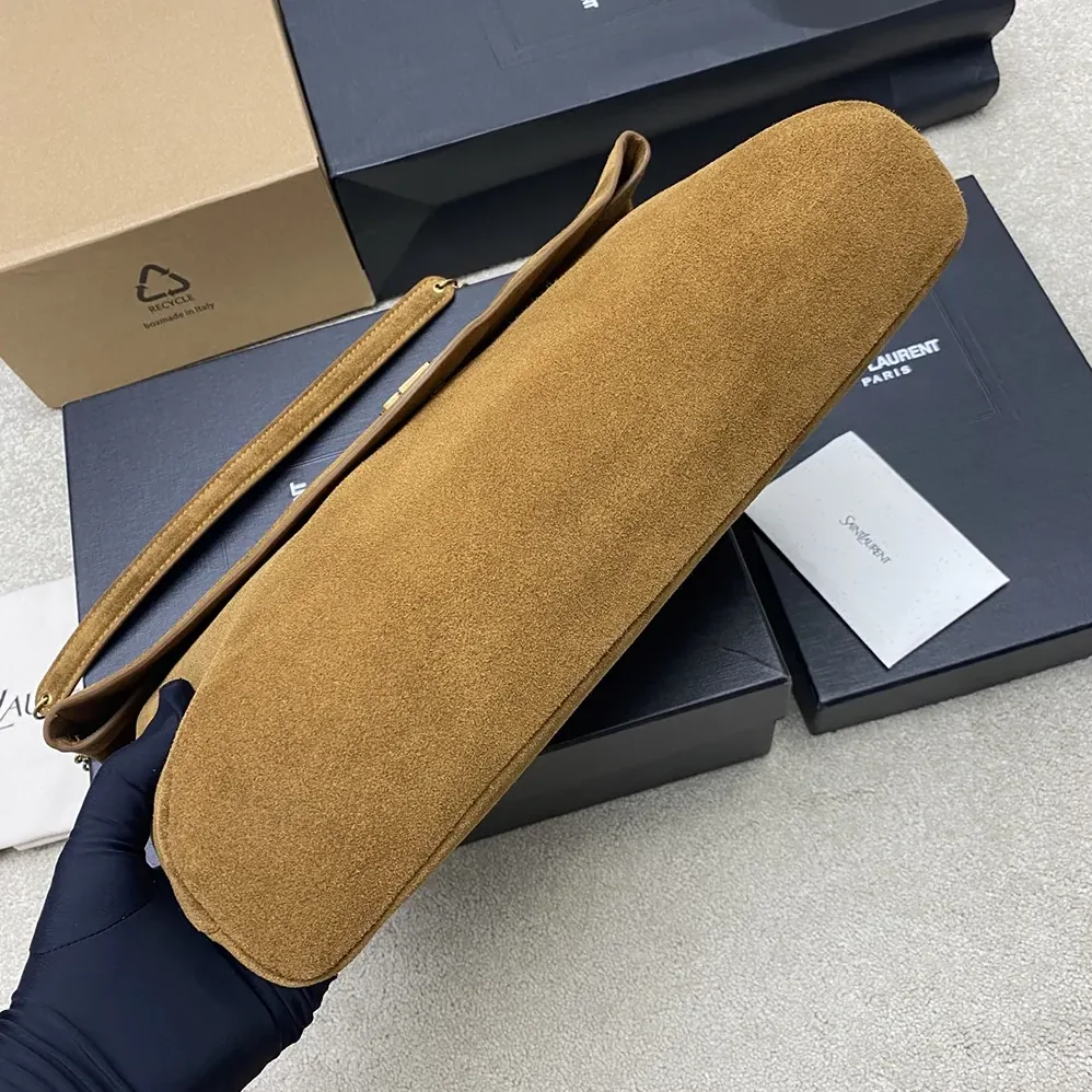 Saint Laurent YSL Cassandre Xxl Pouch On Chain In Suede for Women in Brown Saint Laurent YSL Cassandre Xxl Pouch On Chain In Suede for Women in Brown