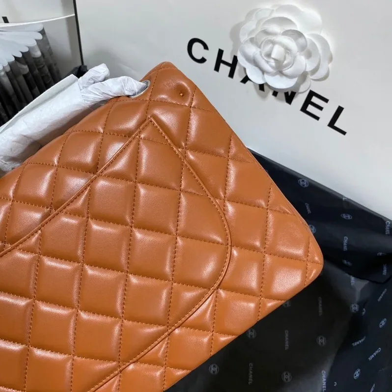 Chanel Classic Double Flap Bag Large Crossbody in Brown Silver Hardware Chanel Classic Double Flap Bag Large Crossbody in Brown Silver Hardware
