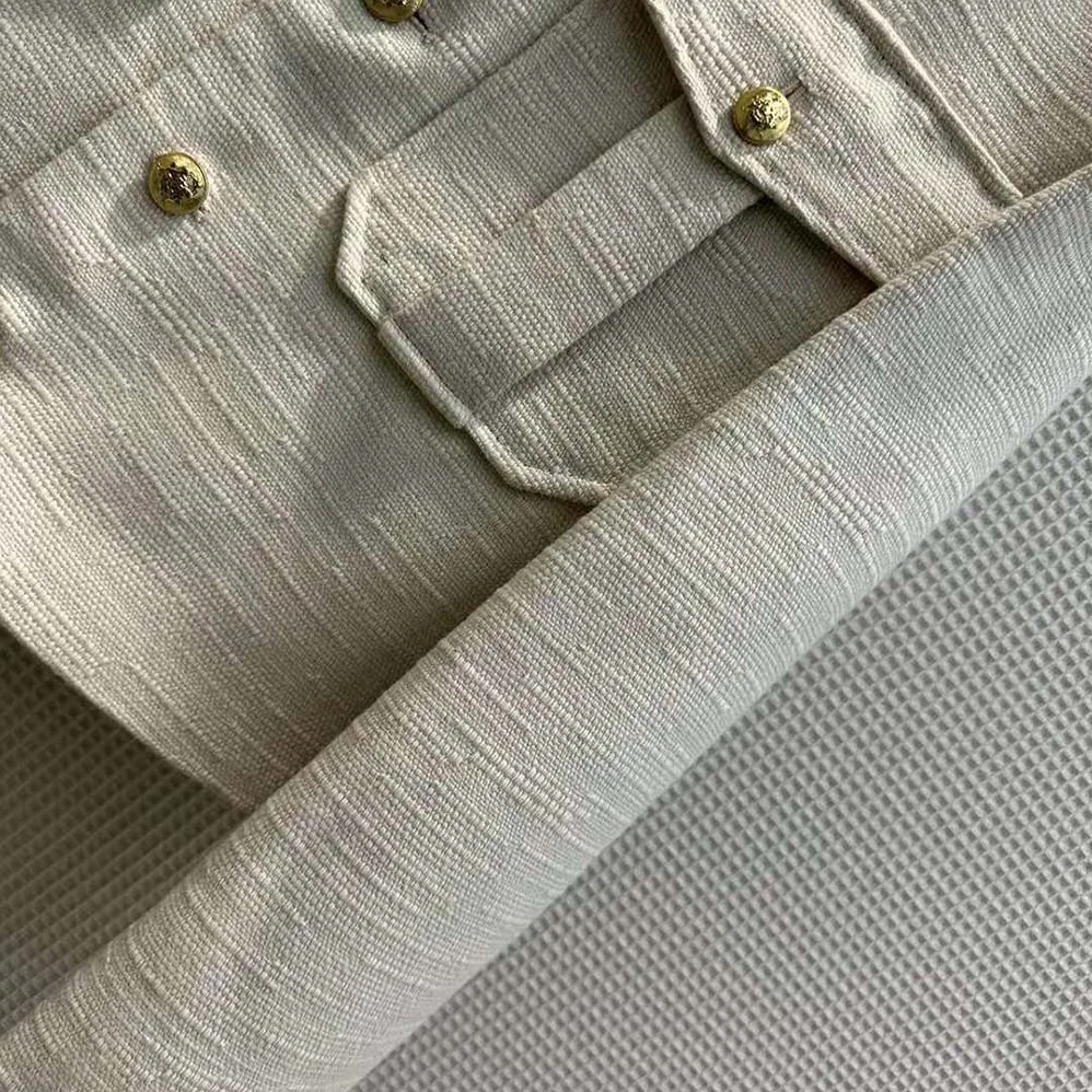 Celine Cropped Military Jacket in Silk Rush for Women in Beige